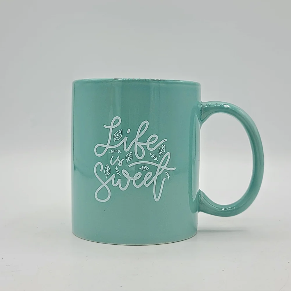 Life Is Sweet Teal Coffee Mug Modern Gourmet Foods Stoneware 3.75" Tall Vintage - Picture 9 of 9